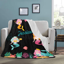 Load image into Gallery viewer, Personalized Mermaid Blanket Black Ultra-Soft Micro Fleece Blanket 60"x80"