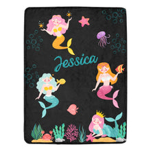 Load image into Gallery viewer, Personalized Mermaid Blanket Black Ultra-Soft Micro Fleece Blanket 60"x80"