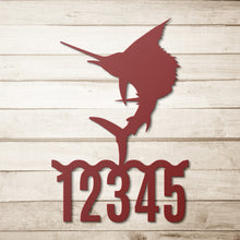 Load image into Gallery viewer, Sailfish  Metal House Numbers, Address Sign, House Number Plaque, Metal Address Numbers, Fish Sign, Front Porch Decor, Porch Signs, Metal Signs