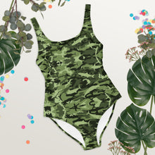 Load image into Gallery viewer, Green Saltwater Camo One-Piece Swimsuit