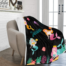 Load image into Gallery viewer, Personalized Mermaid Blanket Black Ultra-Soft Micro Fleece Blanket 60"x80"